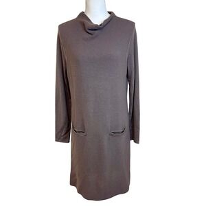 CLASSIQUES ENTIER Brown Merino Wool Sweater Dress Sz M Cowl Neck Luxury Comfy